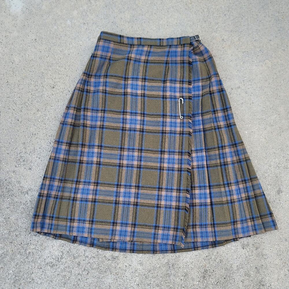 Vtg Debenhams Wool Blend Plaid Pleated Skirt